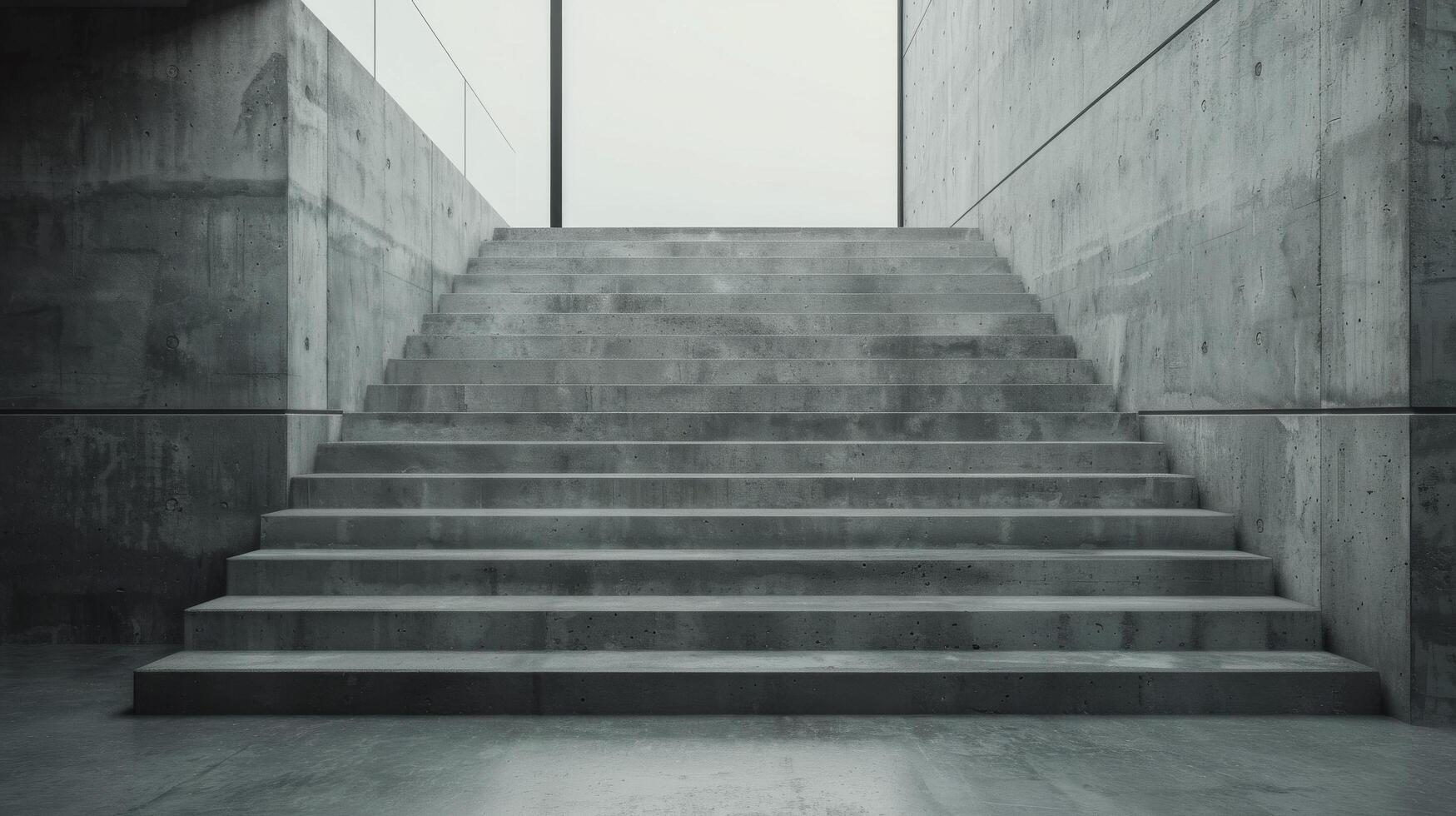 Modern Concrete Staircase With Large Window Overlooking Foggy Landscape photo