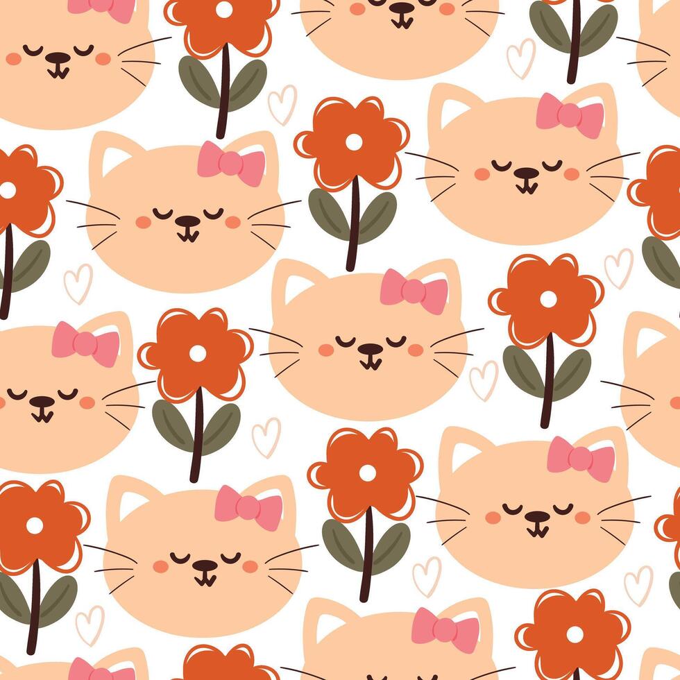 seamless pattern cartoon cat and flower. cute animal wallpaper for fabric print, gift wrap paper vector