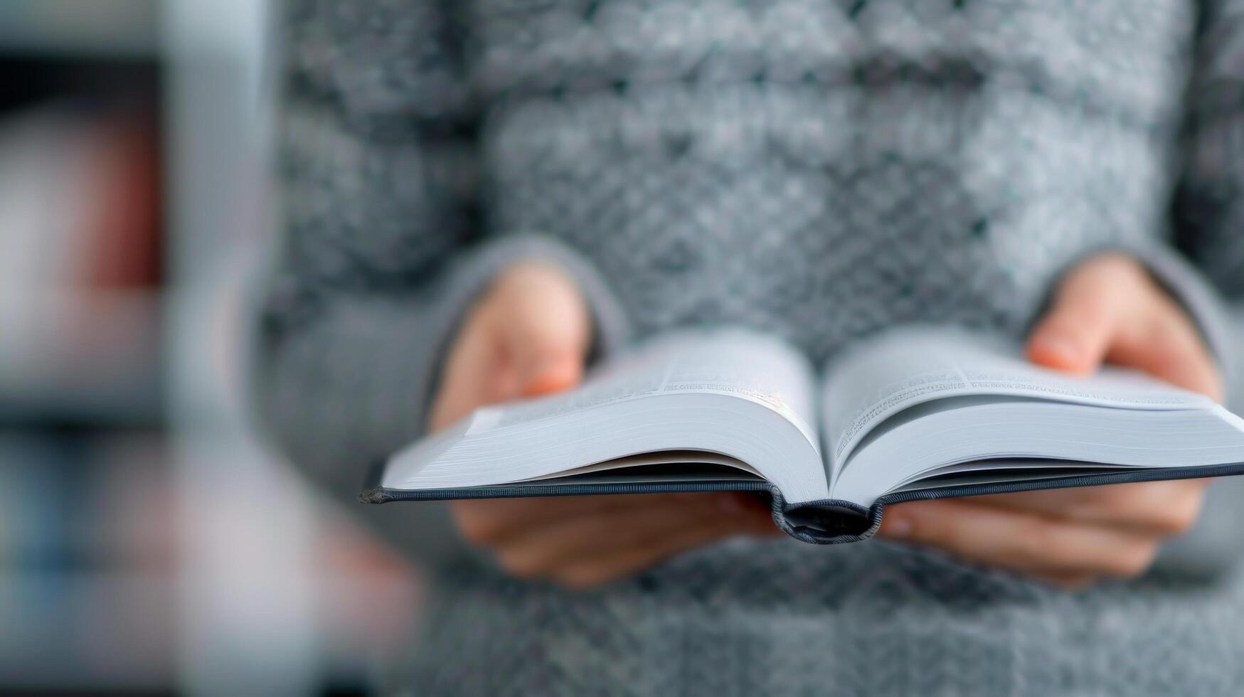Hands on Open Book With Intricate Patterns in a Softly Lit Environment photo