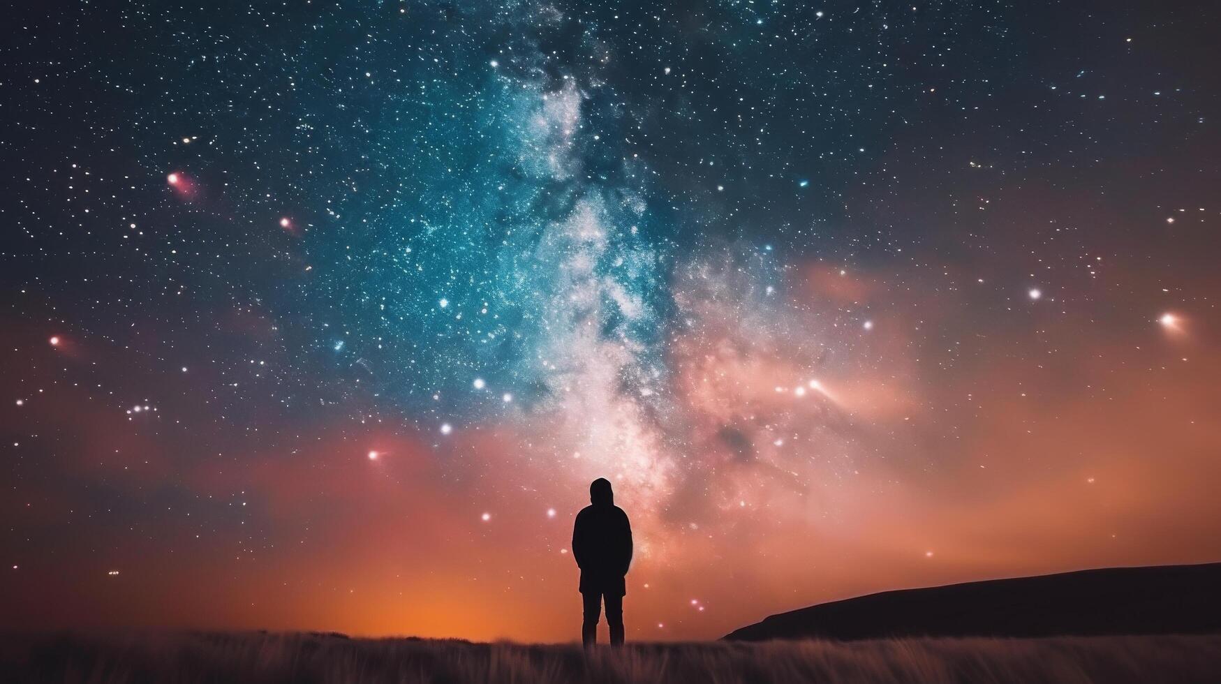 Person Gazing at Starry Night Sky Over Calm Water photo