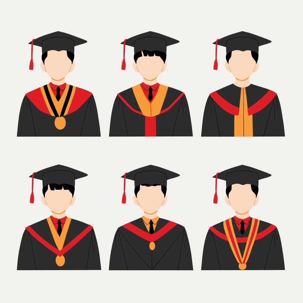 Graduation Portraits of Male Graduates in Caps and Gowns vector