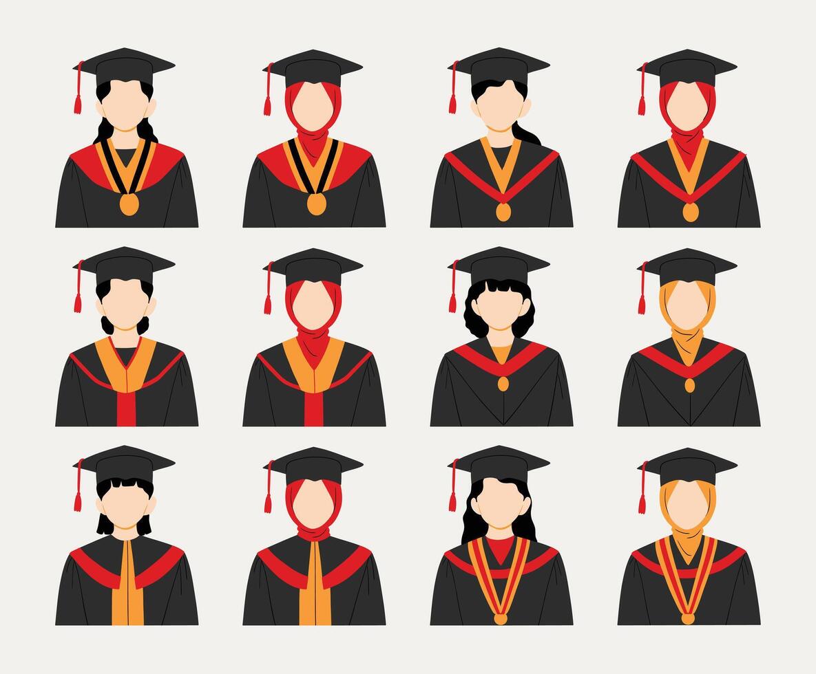 Graduation Portraits of Diverse Female Graduates in Caps and Gowns vector