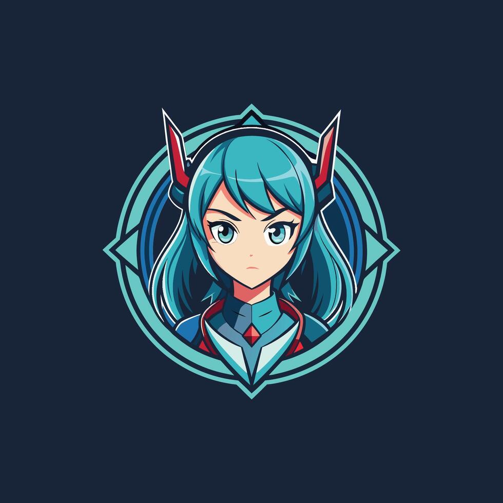 a girl with blue hair and green eyes vector