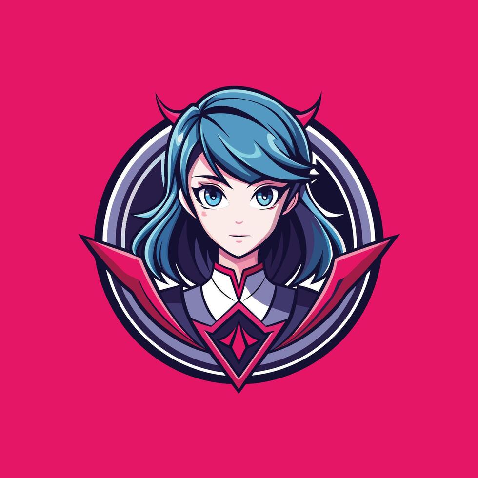 a girl with blue hair and purple eyes vector