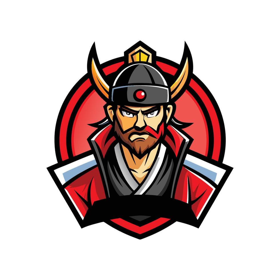 a cartoon samurai warrior with horns and a beard vector
