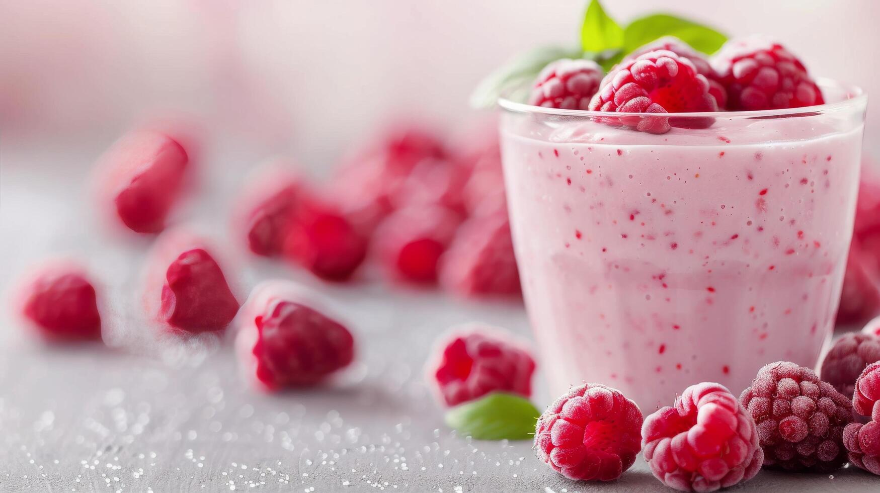Refreshing Raspberry Smoothie With Fresh Berries on a Gray Background photo