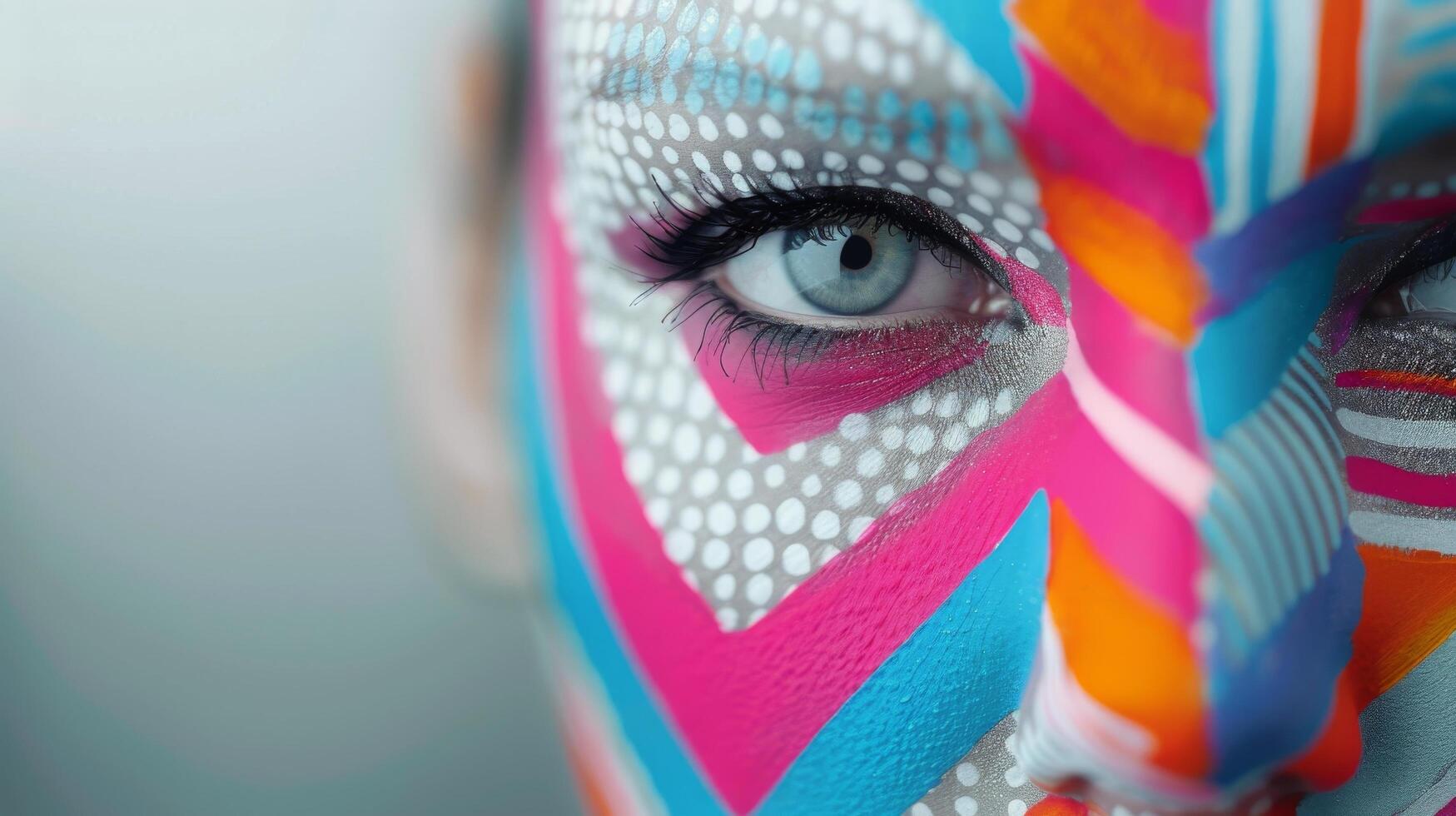 Vibrant Face Paint Art Displayed on Model With Intricate Design in Studio Setting photo