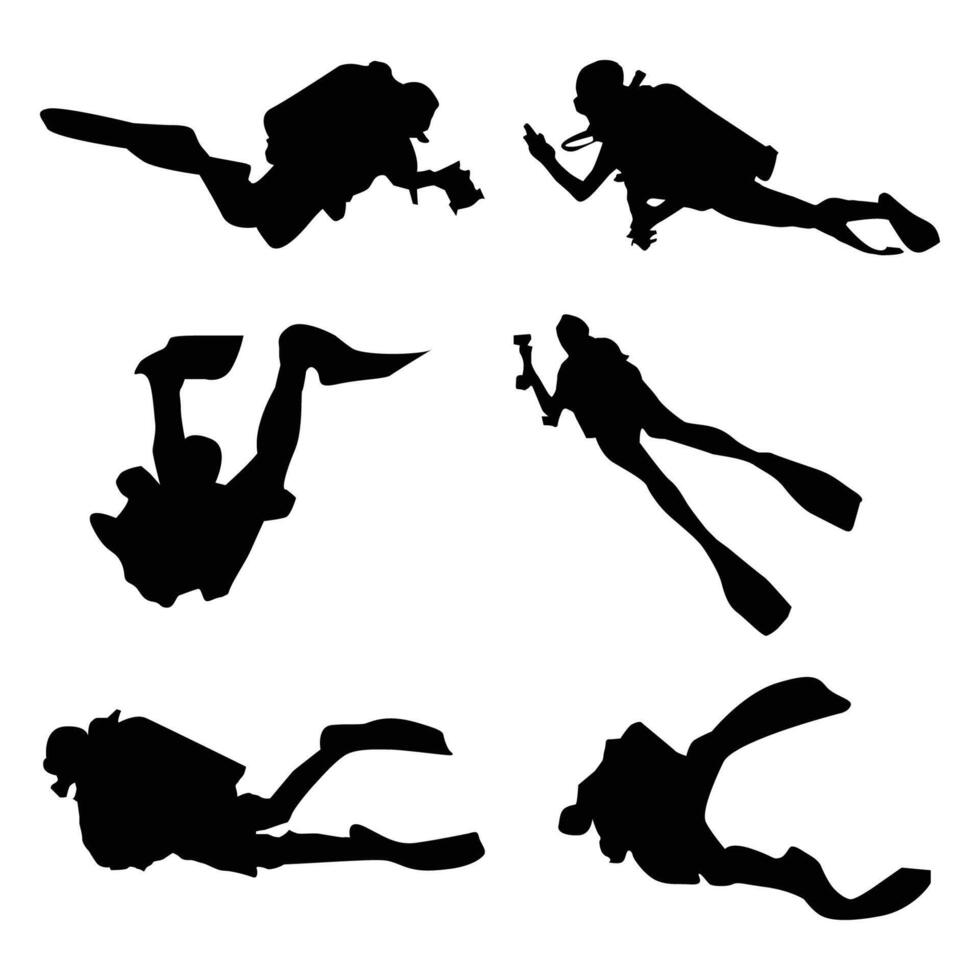 scuba diving silhouette shape drawing vol 02 vector