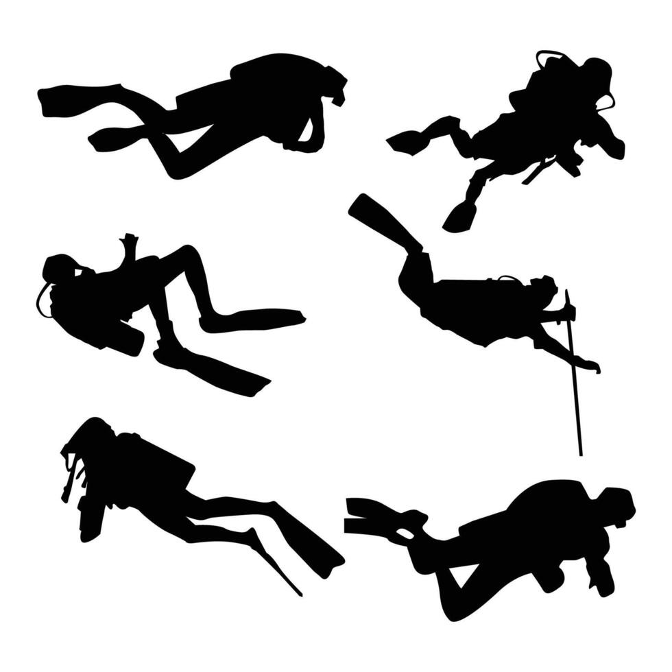 scuba diving silhouette shape drawing vol 03 vector