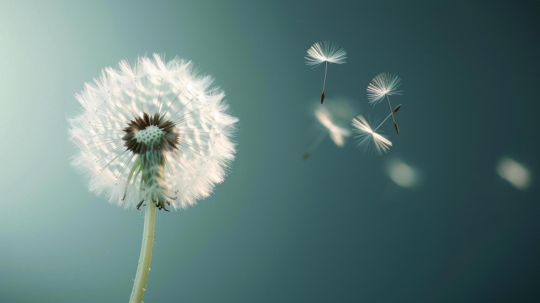 Dandelion Seed Head With Flying Seeds Under Soft Light photo