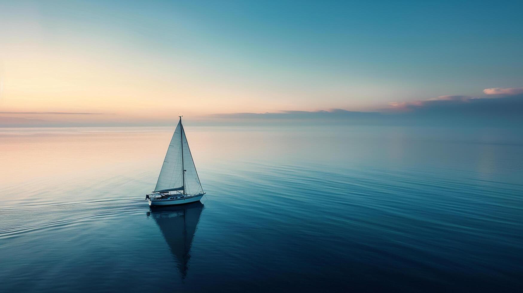 Calm Waters With A White Boat Floating In The Early Morning Light photo