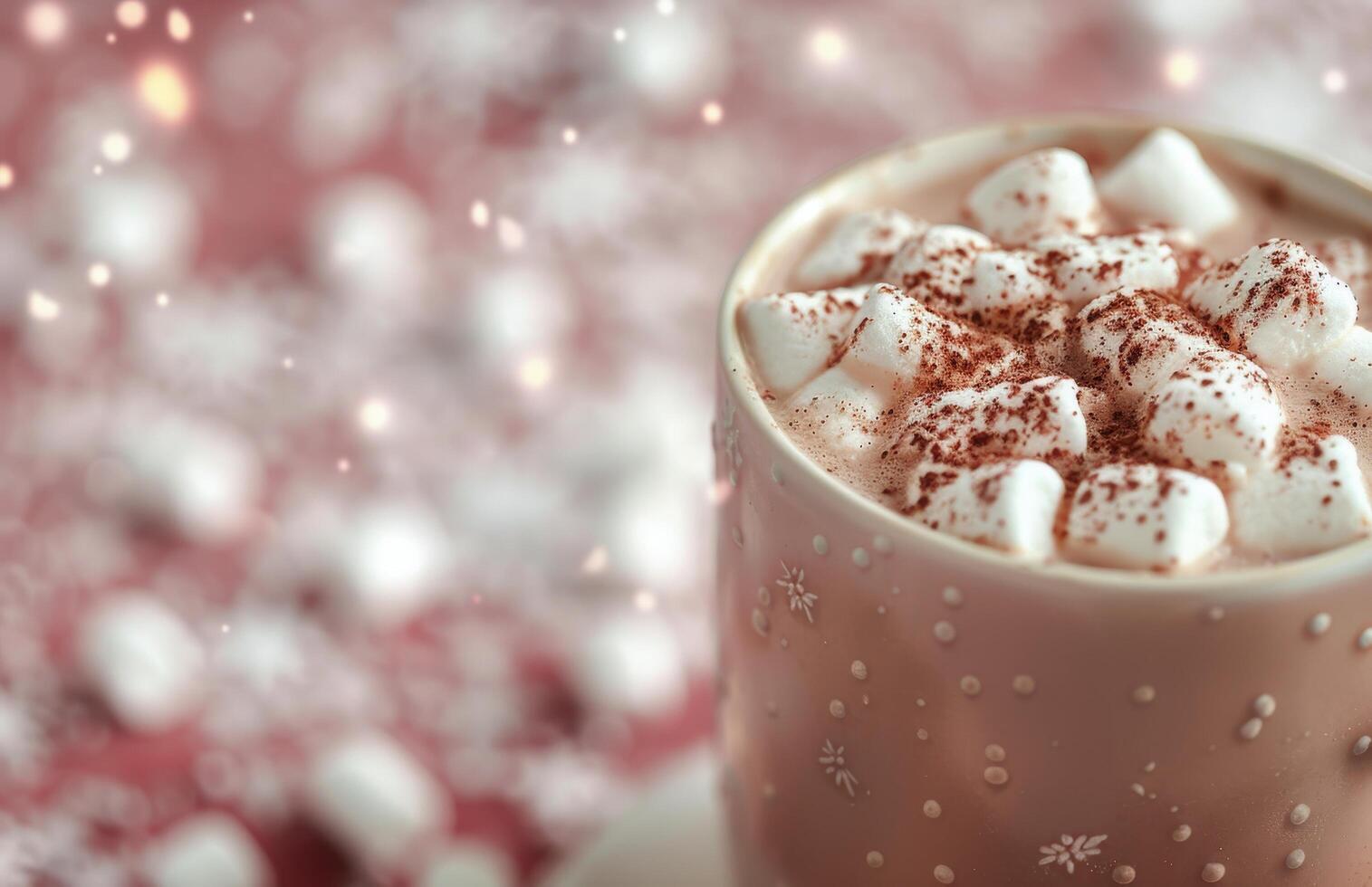 Cozy Mug of Marshmallows With Holiday Bokeh Background in Winter Setting photo