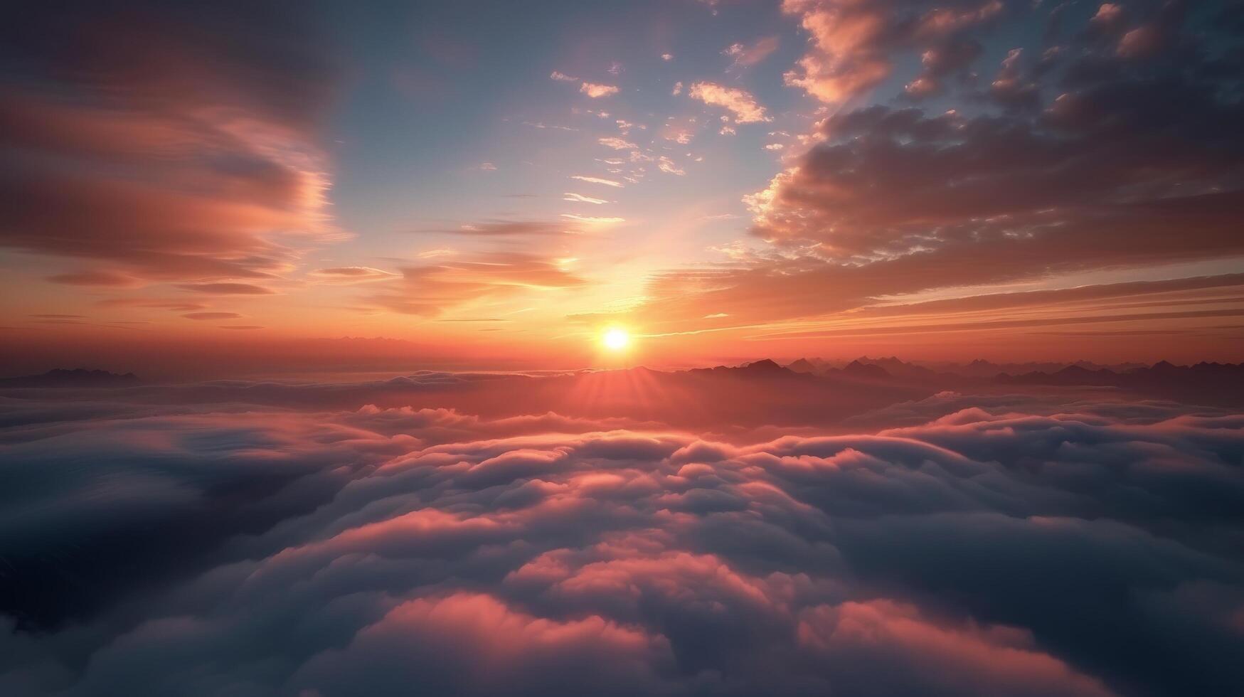 Majestic Sunset Above Layered Clouds in Mountainous Landscape photo