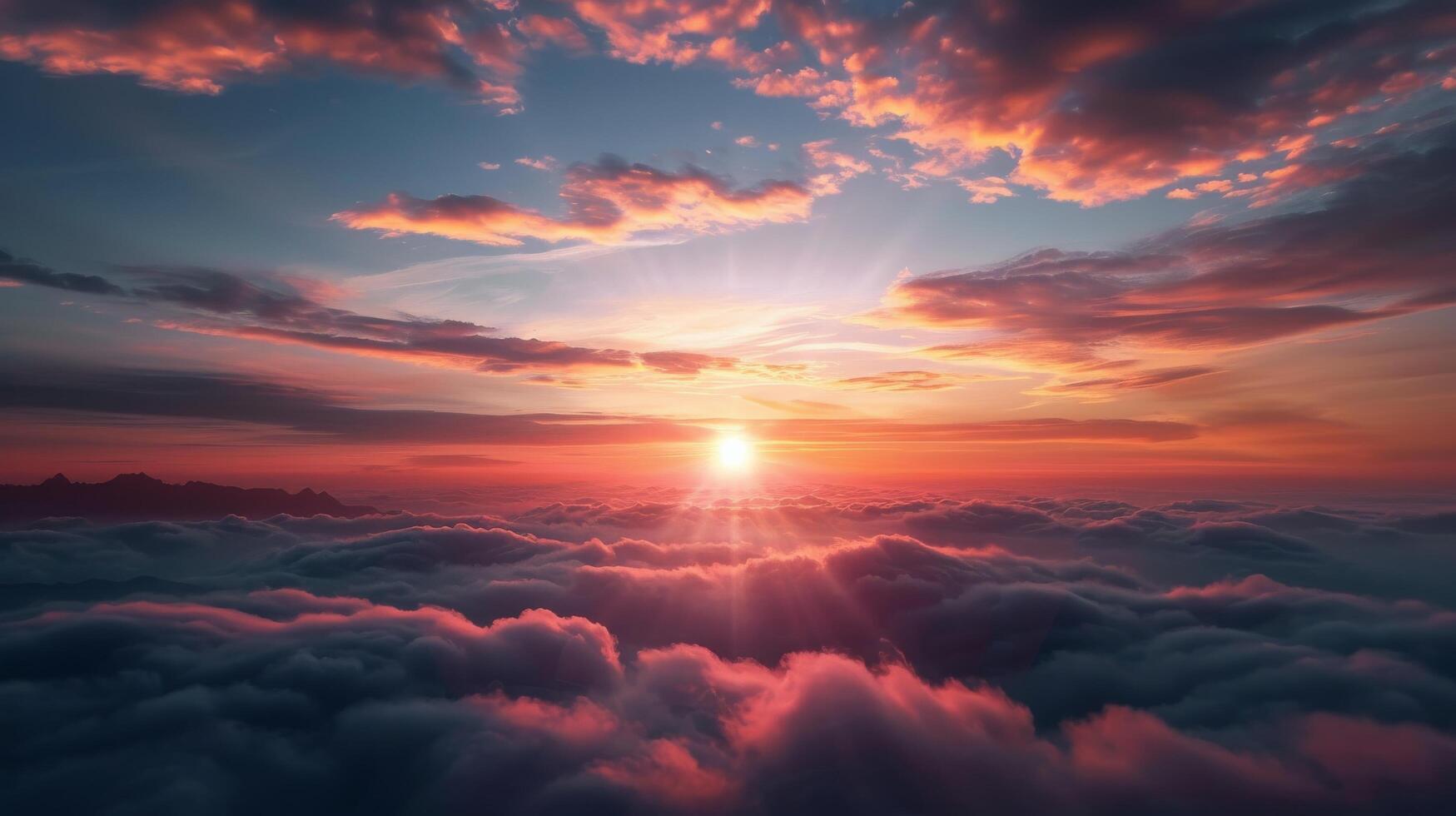 Majestic Sunset Above Layered Clouds in Mountainous Landscape photo