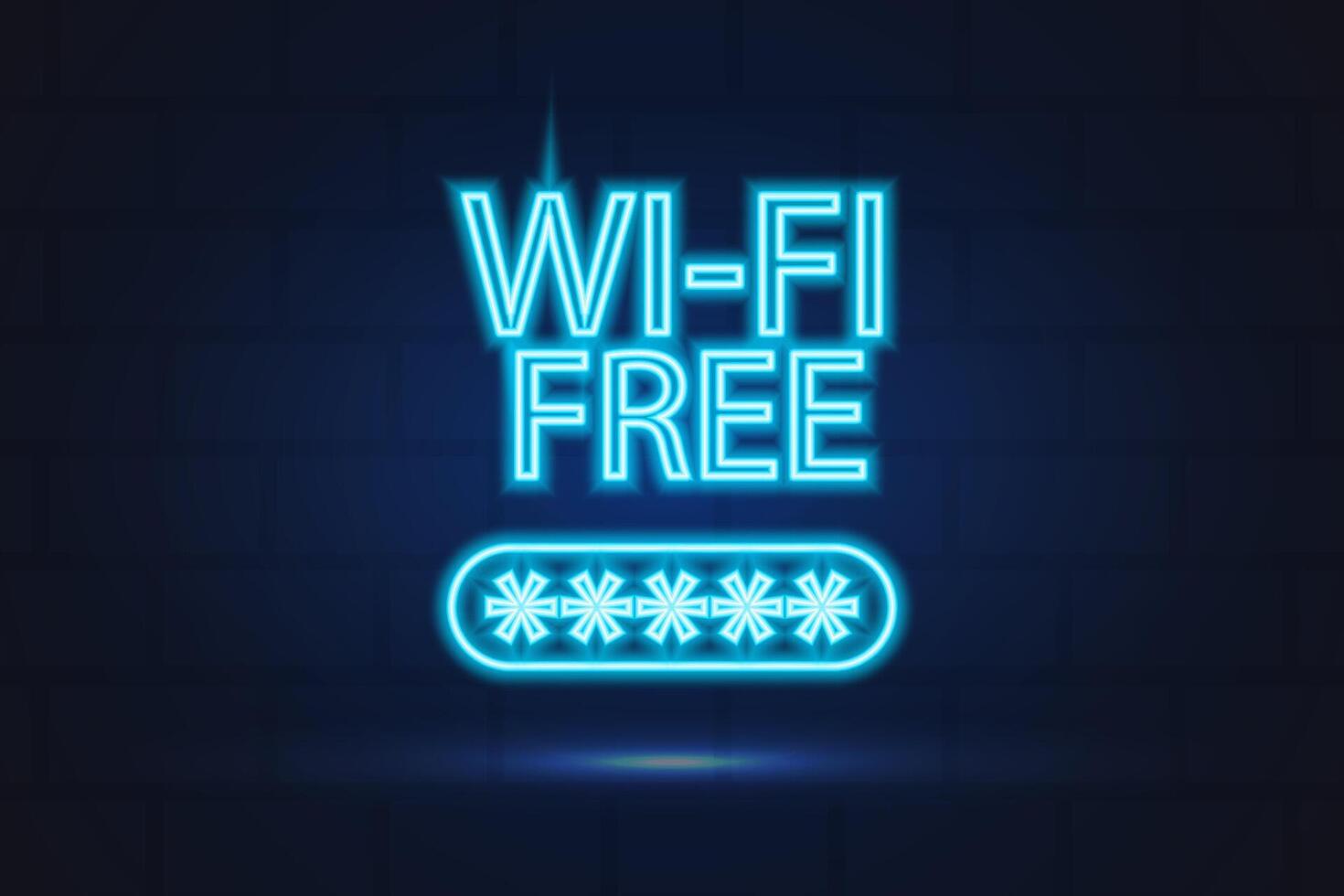 Signage free wifi neon, illuminated . vector