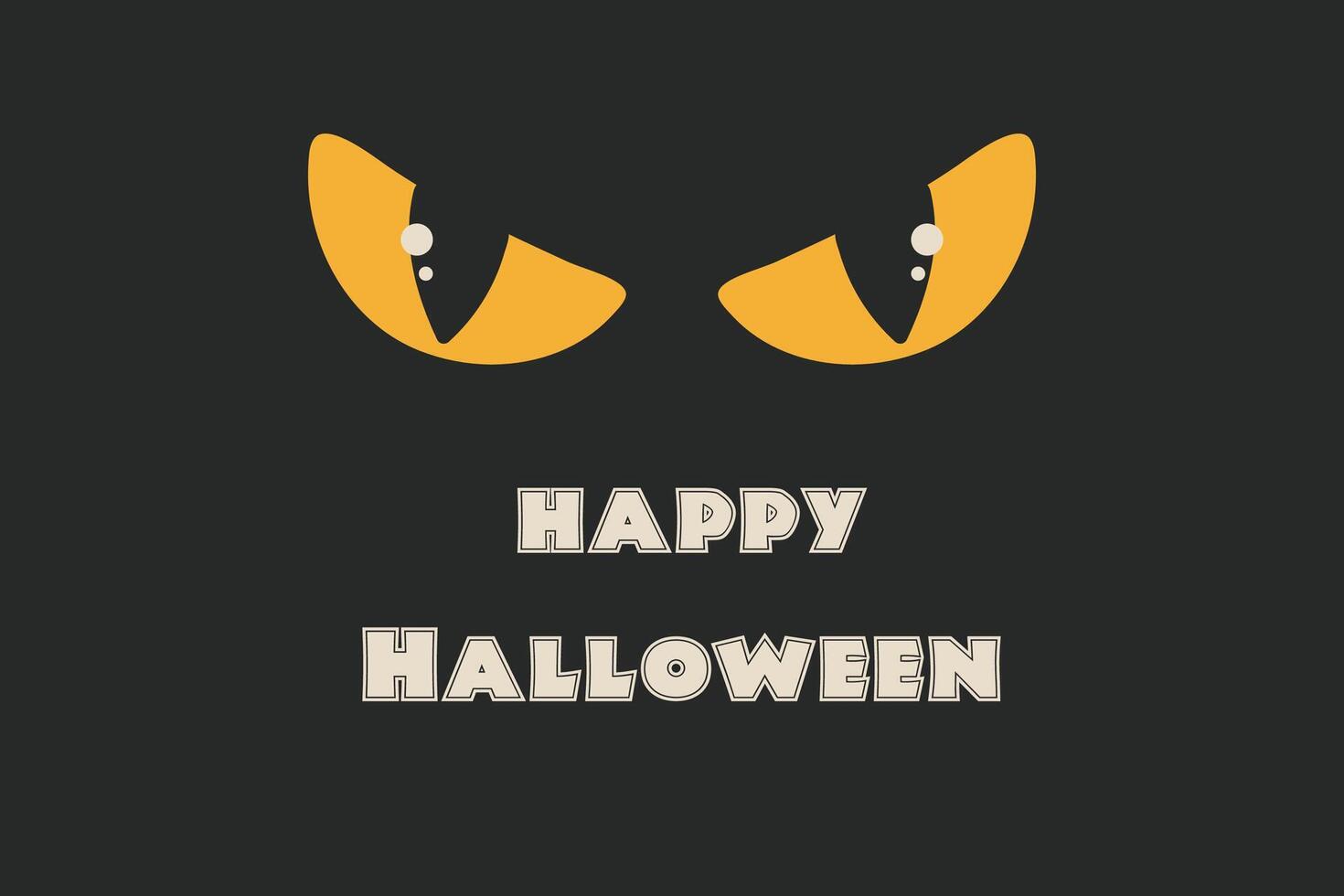 Happy Halloween. horizontal Retro Poster. Yellow evil cat eyes and black background. vector