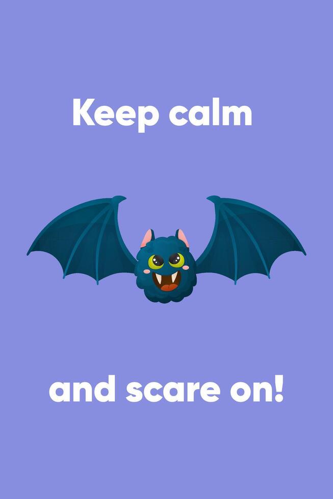 Halloween card funny in cartoon style. Bat and greeting. vector