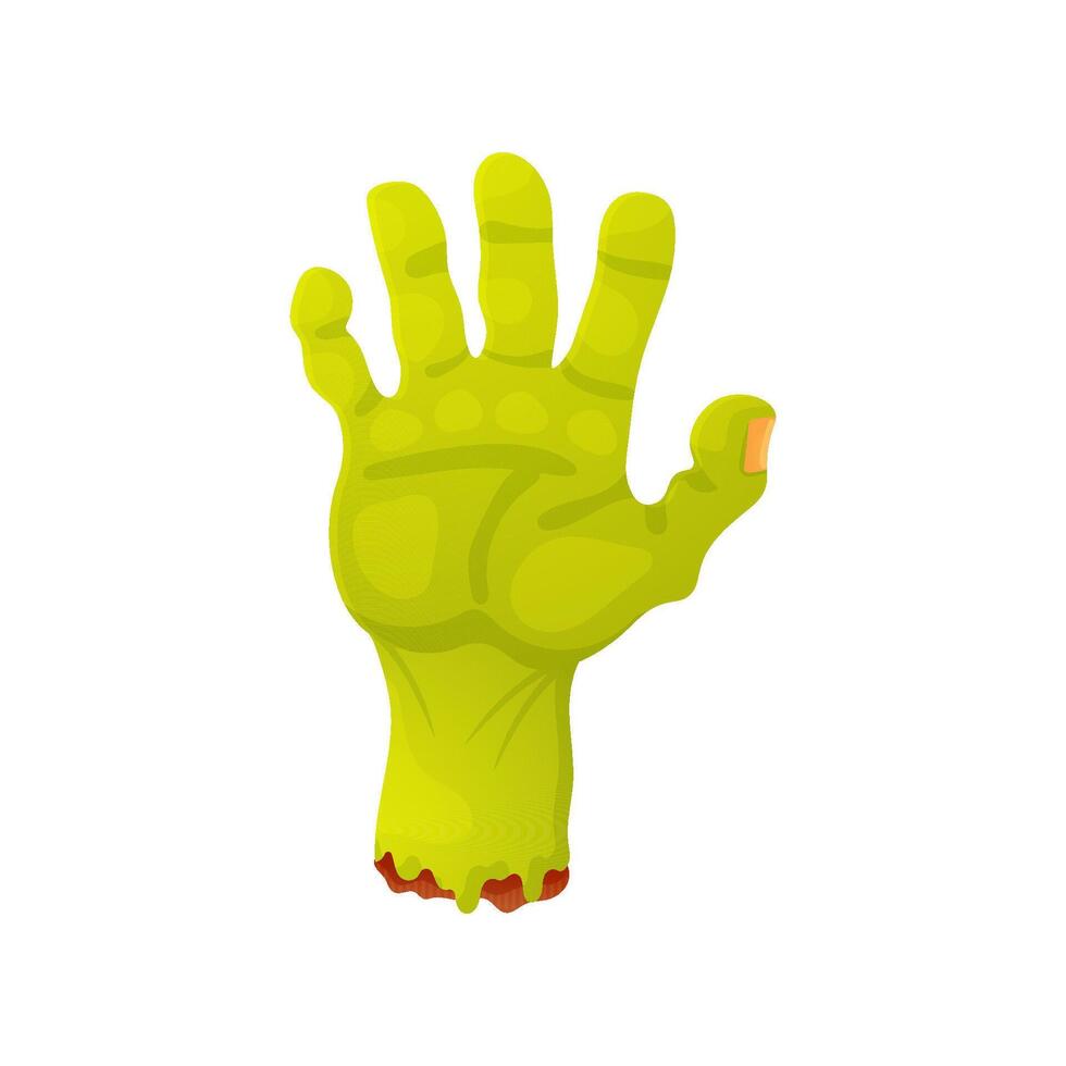 Cartoon green zombie hand, isolated on white background. vector