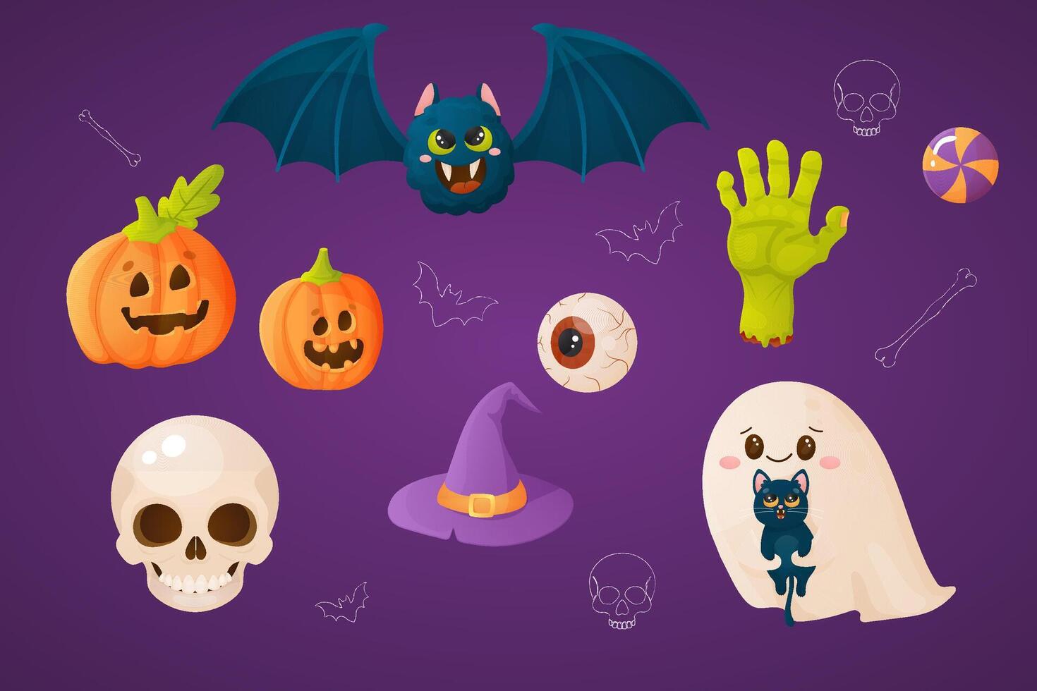 Halloween set in cartoon style for your designs vector