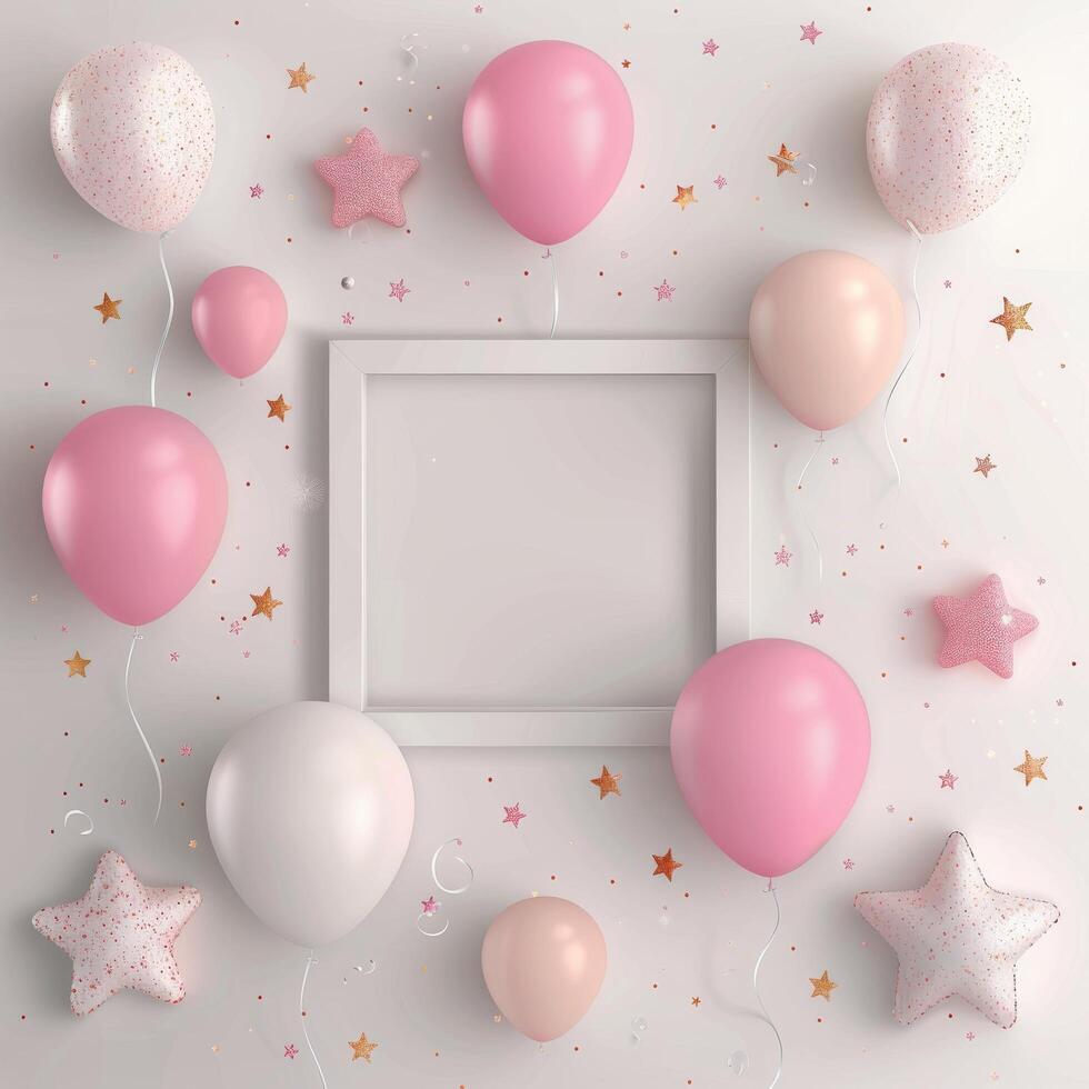 Decorative Pink Party Elements Arranged With Empty Space for Celebration Invitation photo