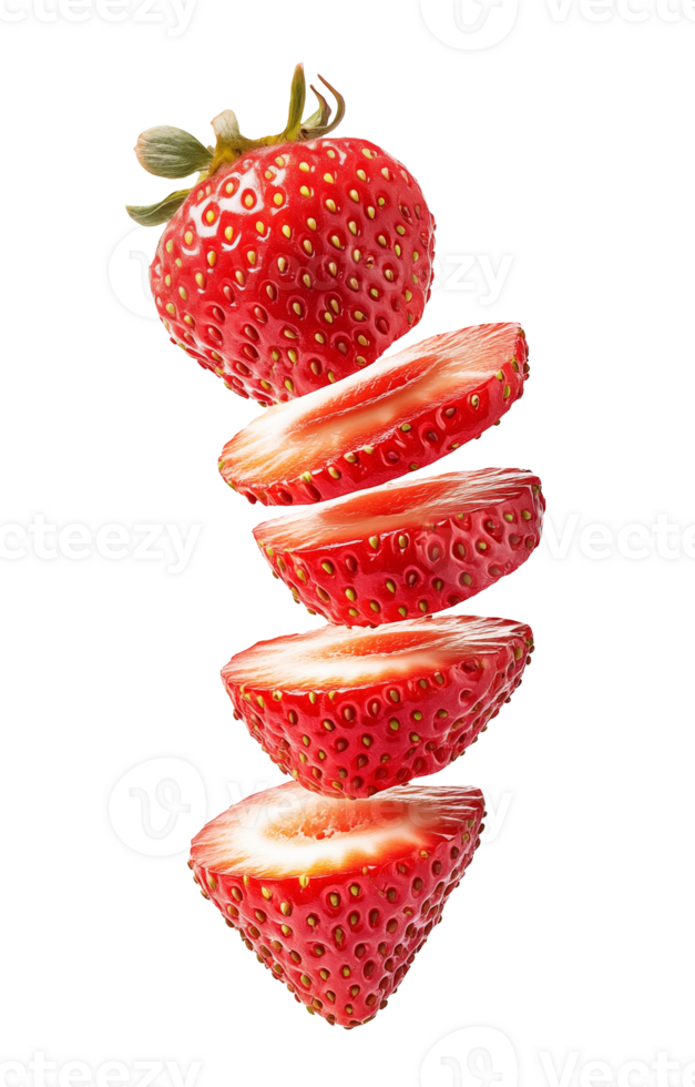floating sliced strawberry on isolated background png