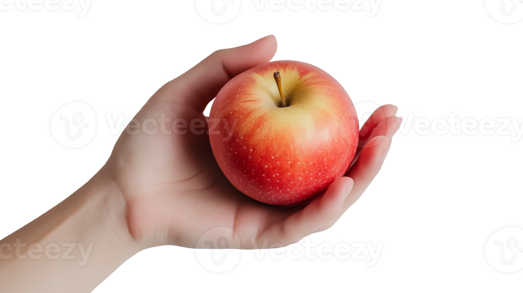 Apple on open hand - top view on Open Hand - Top View png