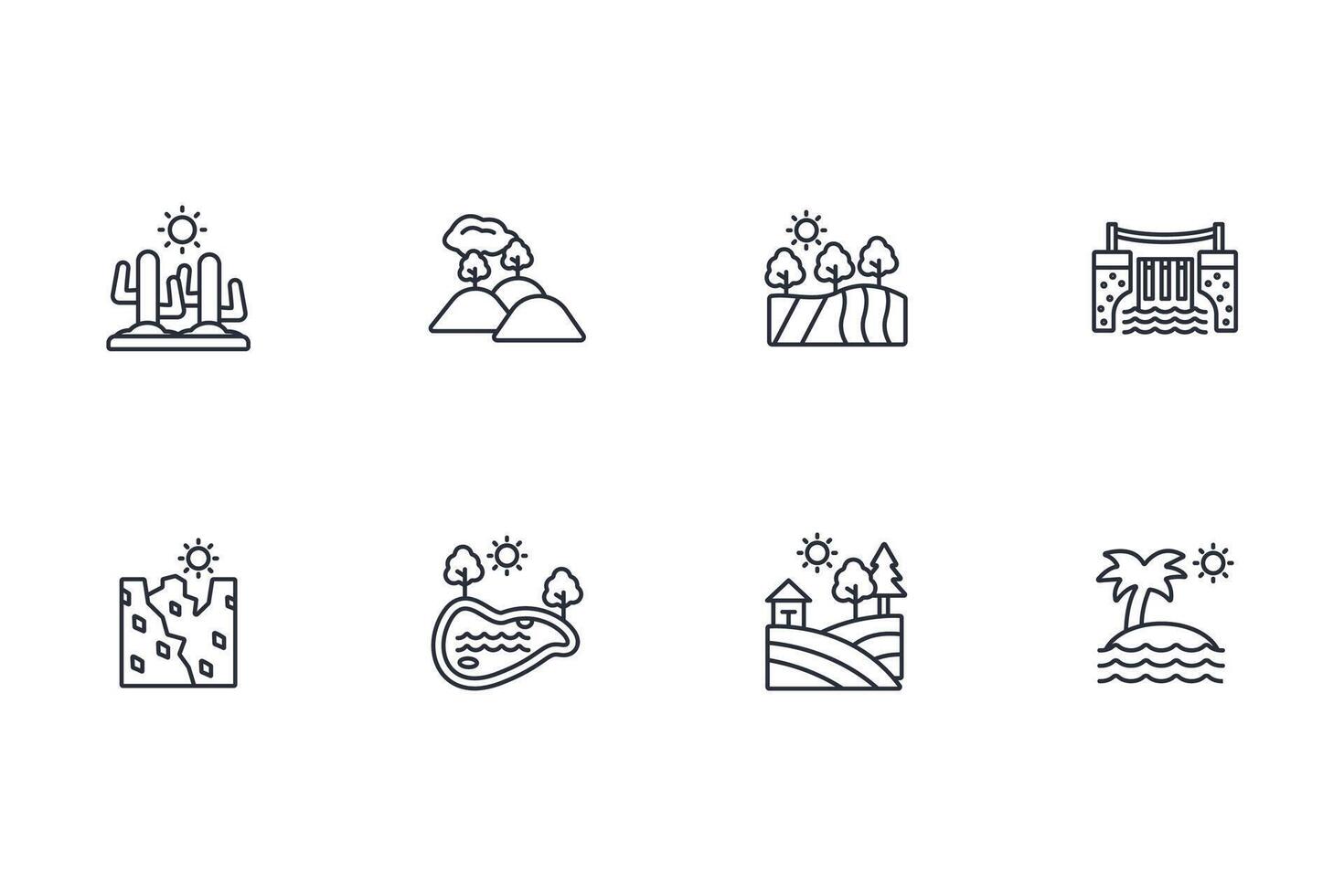 Landscape icon set..Editable stroke.linear style sign for use web design,logo.Symbol illustration. vector