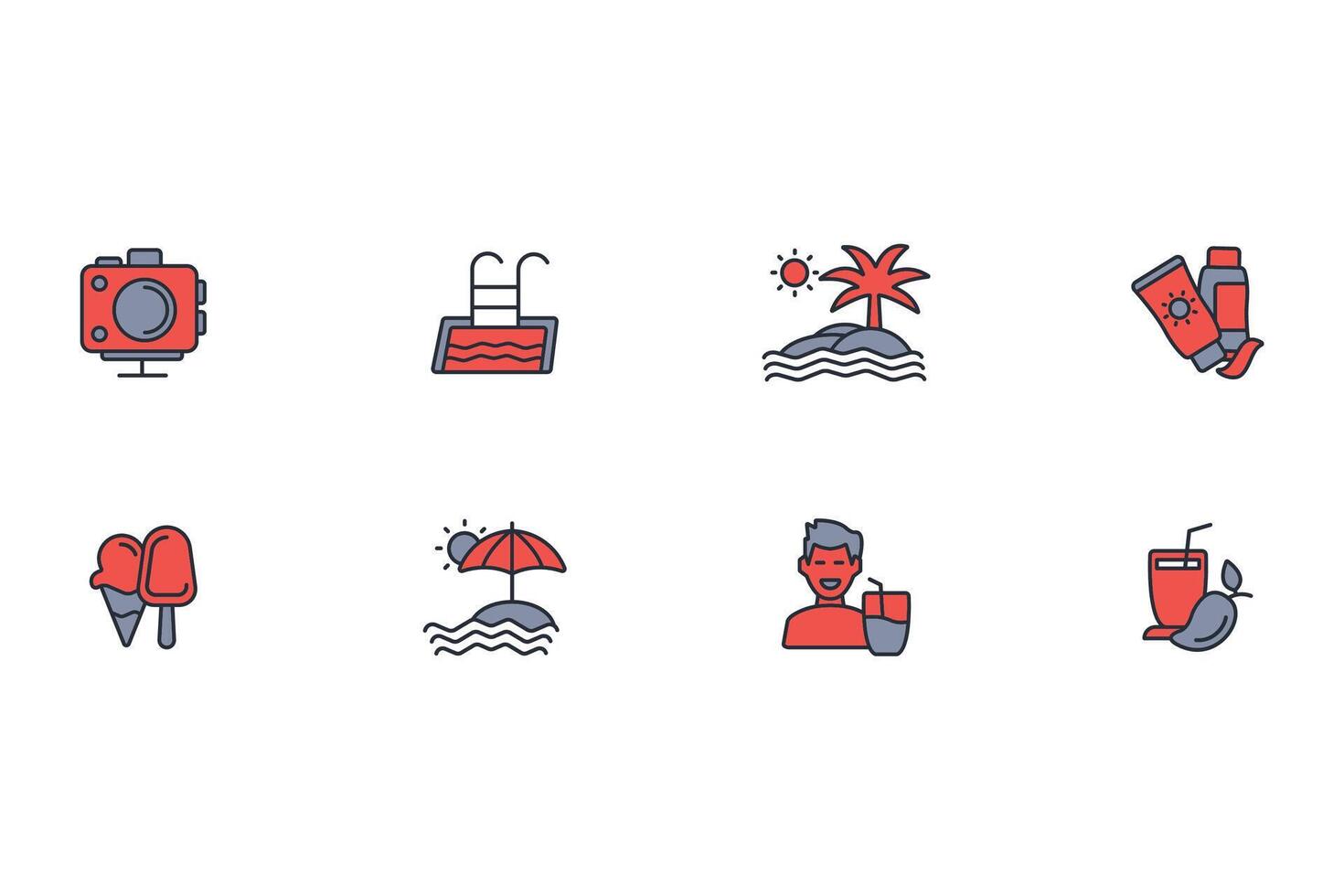 Summer icon set..Editable stroke.linear style sign for use web design,logo.Symbol illustration. vector