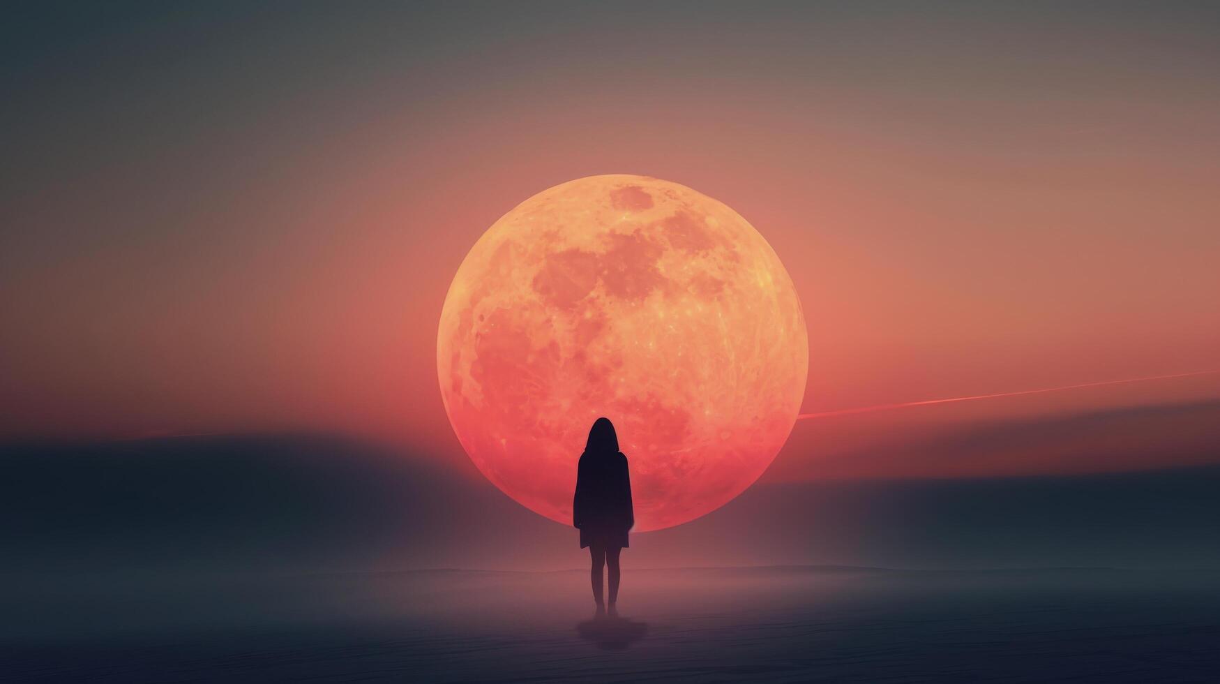 Woman Stands on Beach Watching Sunset Over Ocean Horizon photo
