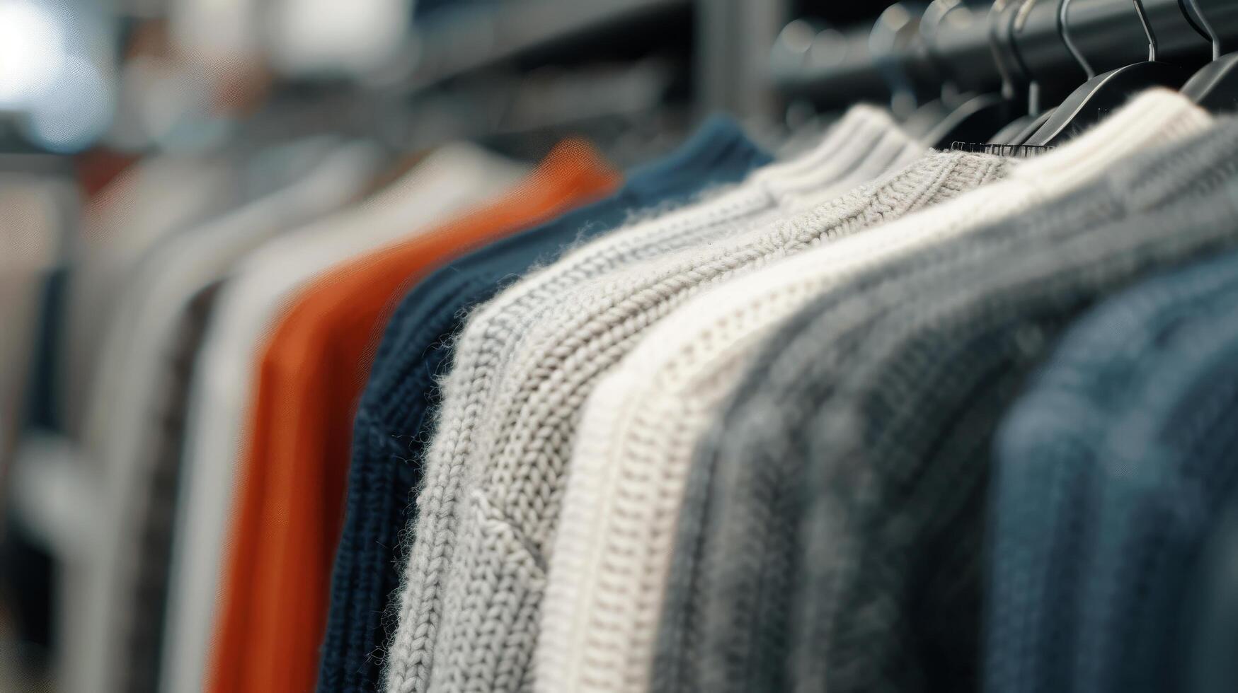 Colorful Sweaters on Display in a Retail Store photo