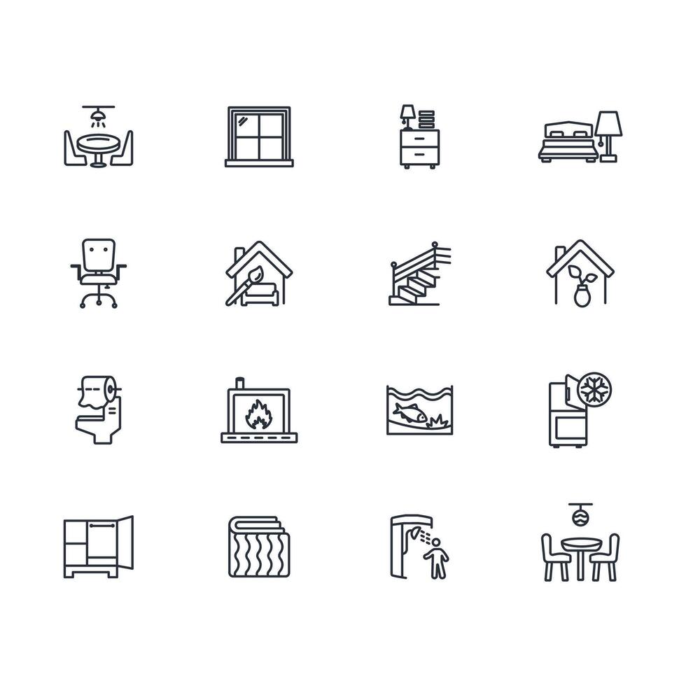 Home interior icon set..Editable stroke.linear style sign for use web design,logo.Symbol illustration. vector