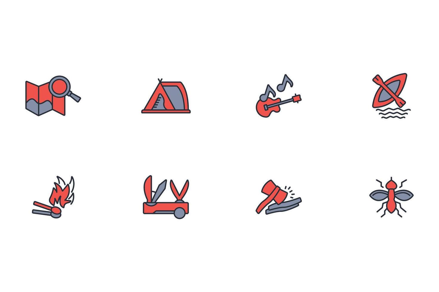 Camping icon set..Editable stroke.linear style sign for use web design,logo.Symbol illustration. vector