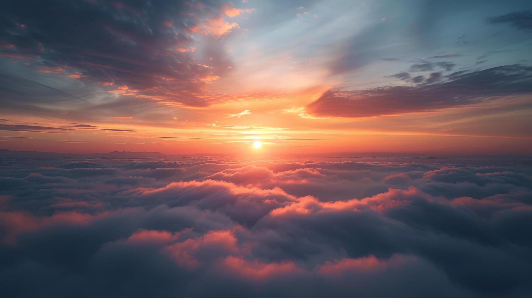 Majestic Sunset Above Layered Clouds in Mountainous Landscape photo