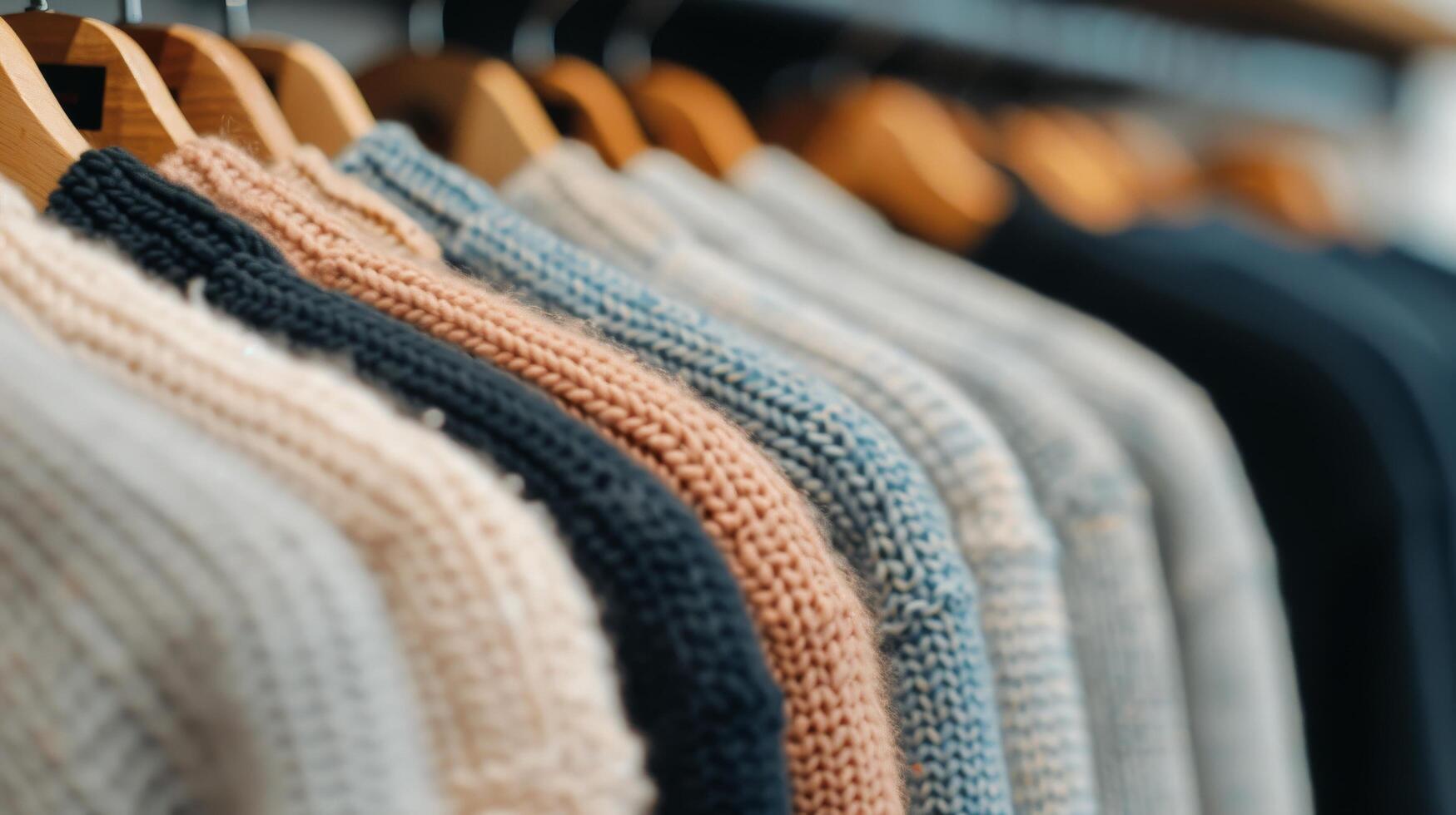 Colorful Sweaters on Display in a Retail Store photo