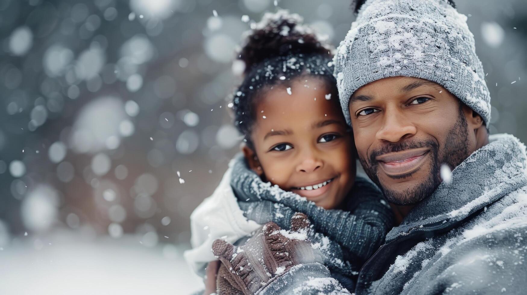 Couple Embracing in Snowy Mountain Landscape During Winter photo