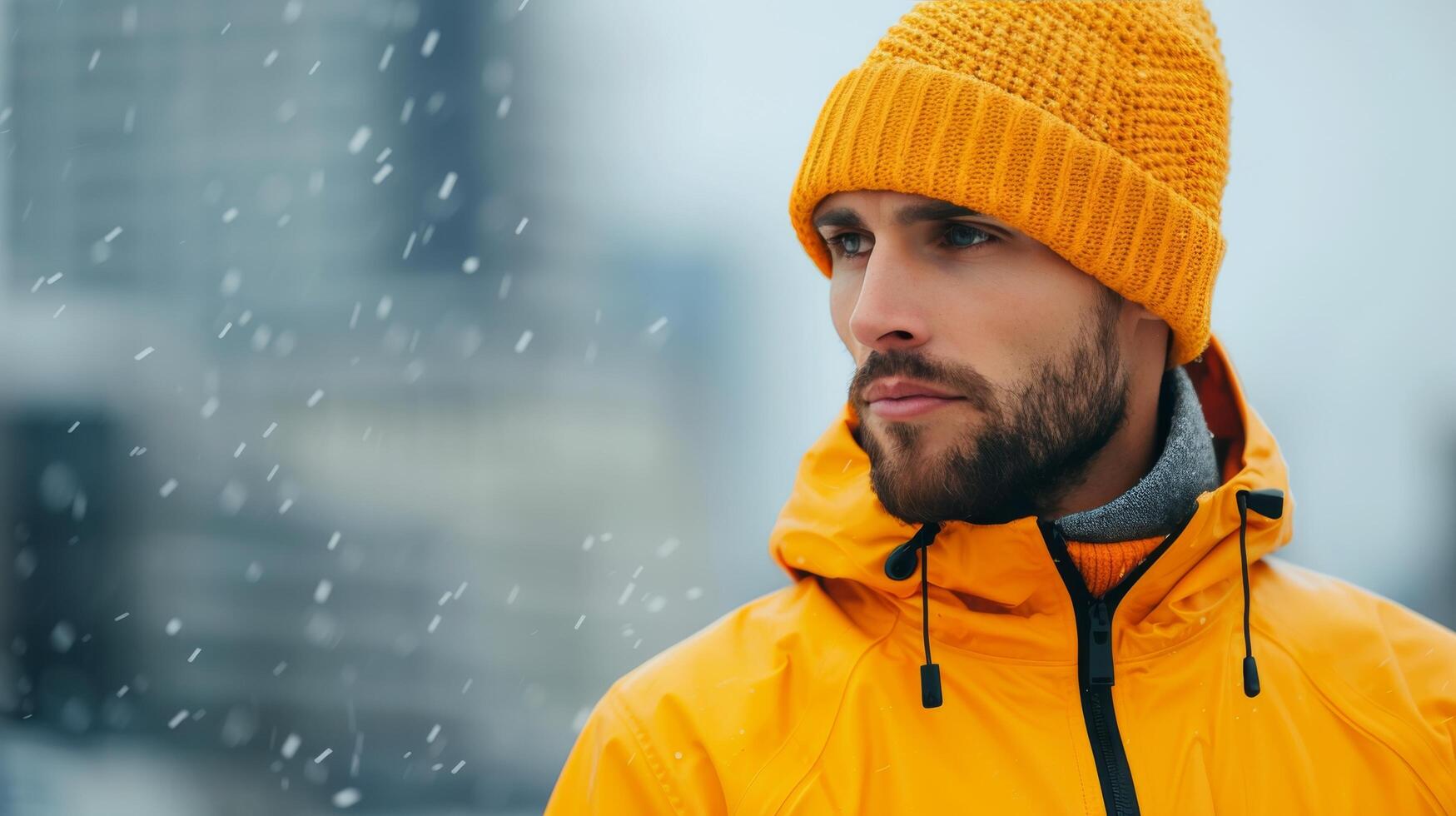 Man Wearing Yellow Jacket and Beanie in Snowy Forest During Winter photo