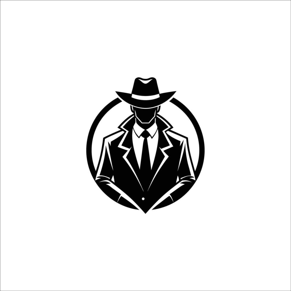 Simple Clean Detective Theme logo silhouette of man wear hat and coat vector