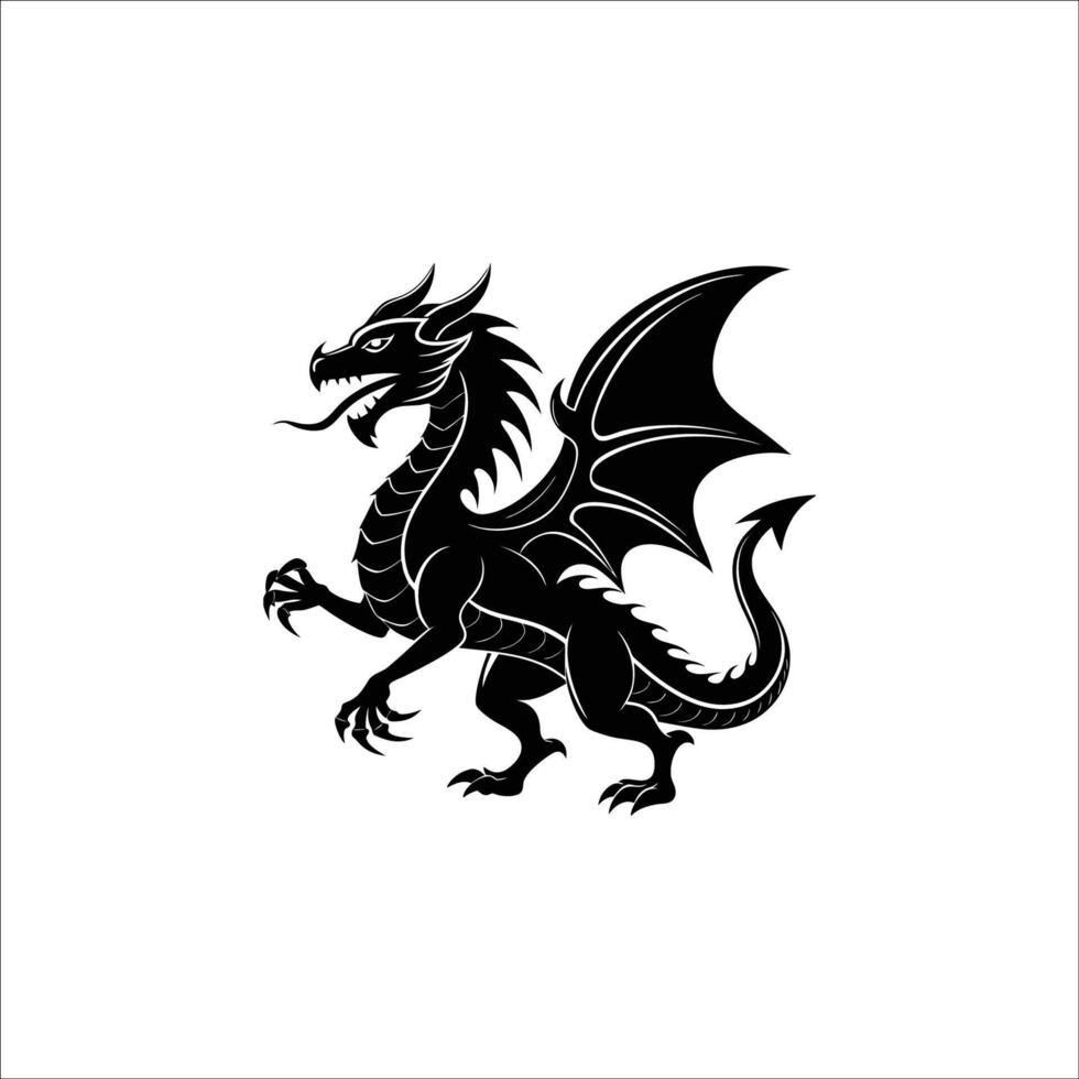 Dragon Silhouette in full body black and white background vector