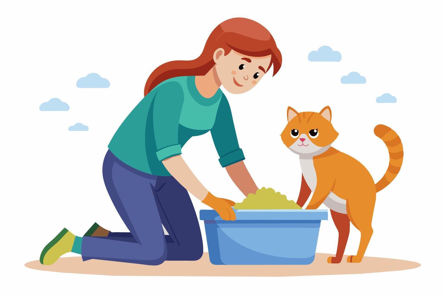 Pet Owner Scooping Cat Litter vector