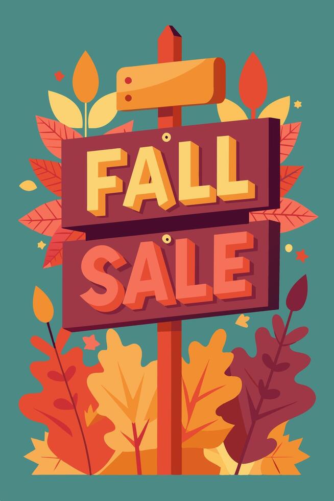 A fall sale sign with leaves and branches on a beige background vector
