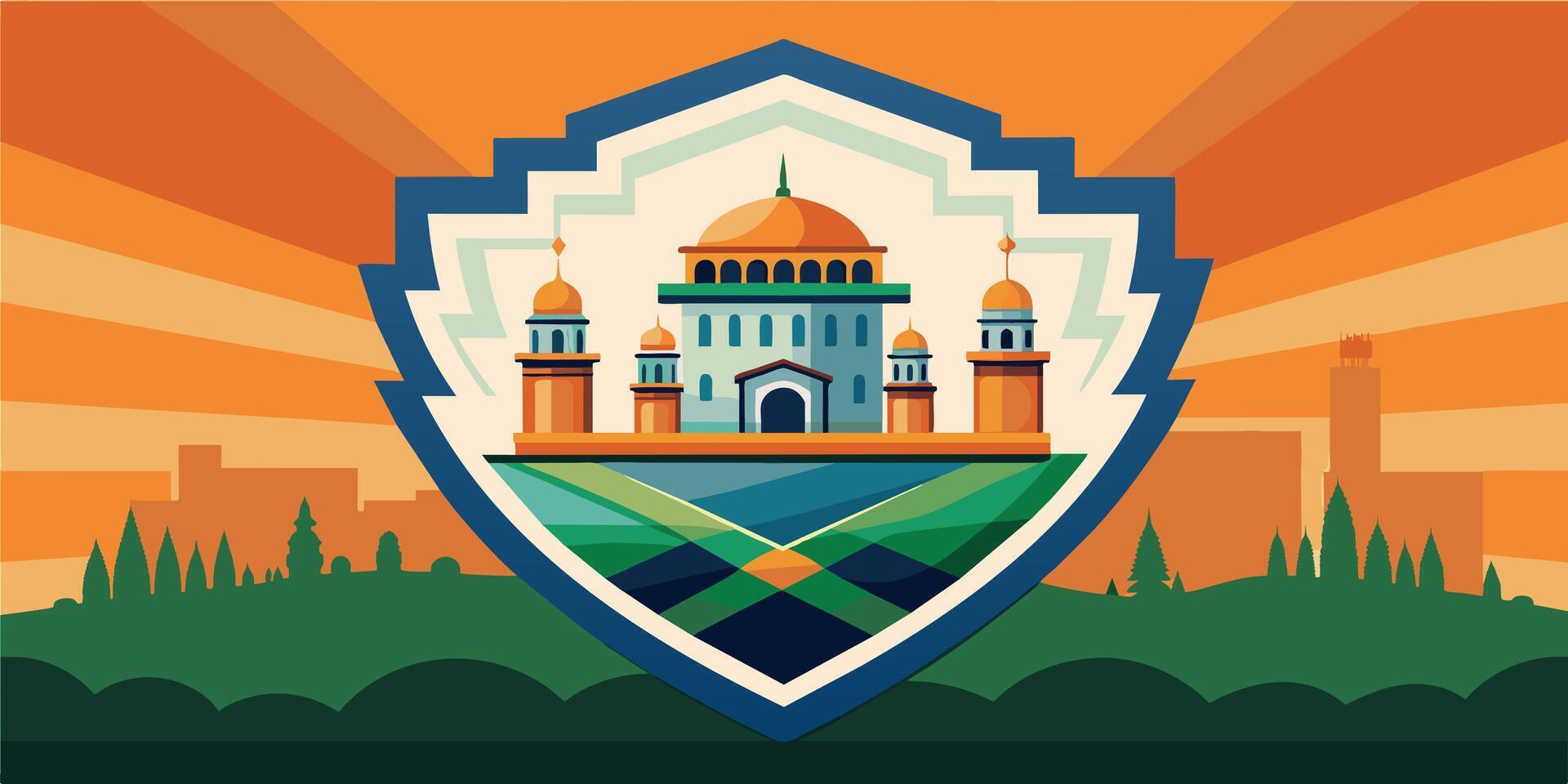 Shield Emblem with Taj Mahal and Indian Tricolor vector