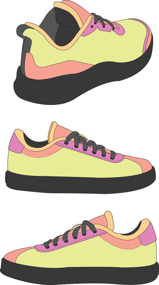 Sneakers shoes , Sneakers in flat style, Sneaker cartoon illustration, sneakers set with different colors vector