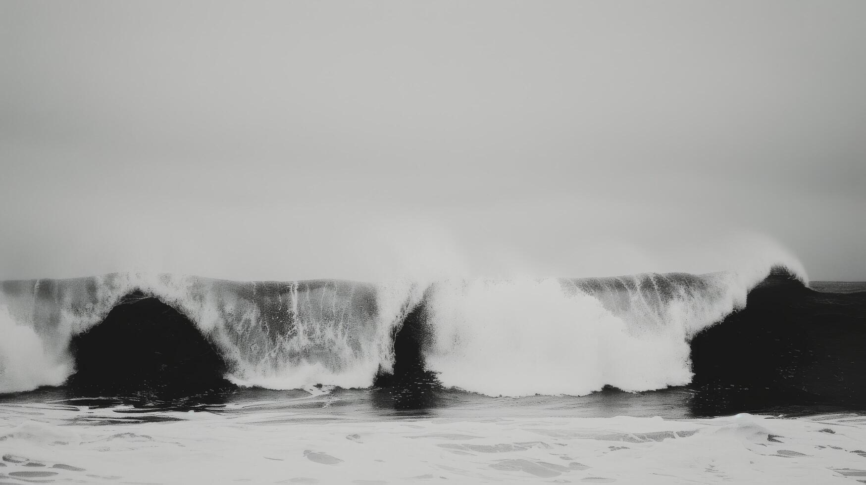 Powerful Waves Crash Against Rocky Shoreline During Stormy Weather photo