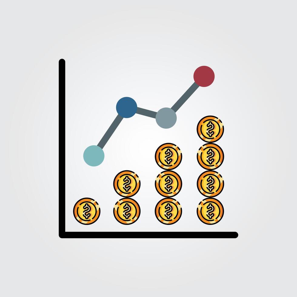 Colored outline graph coin icon logo illustration design, for business and finance theme design vector