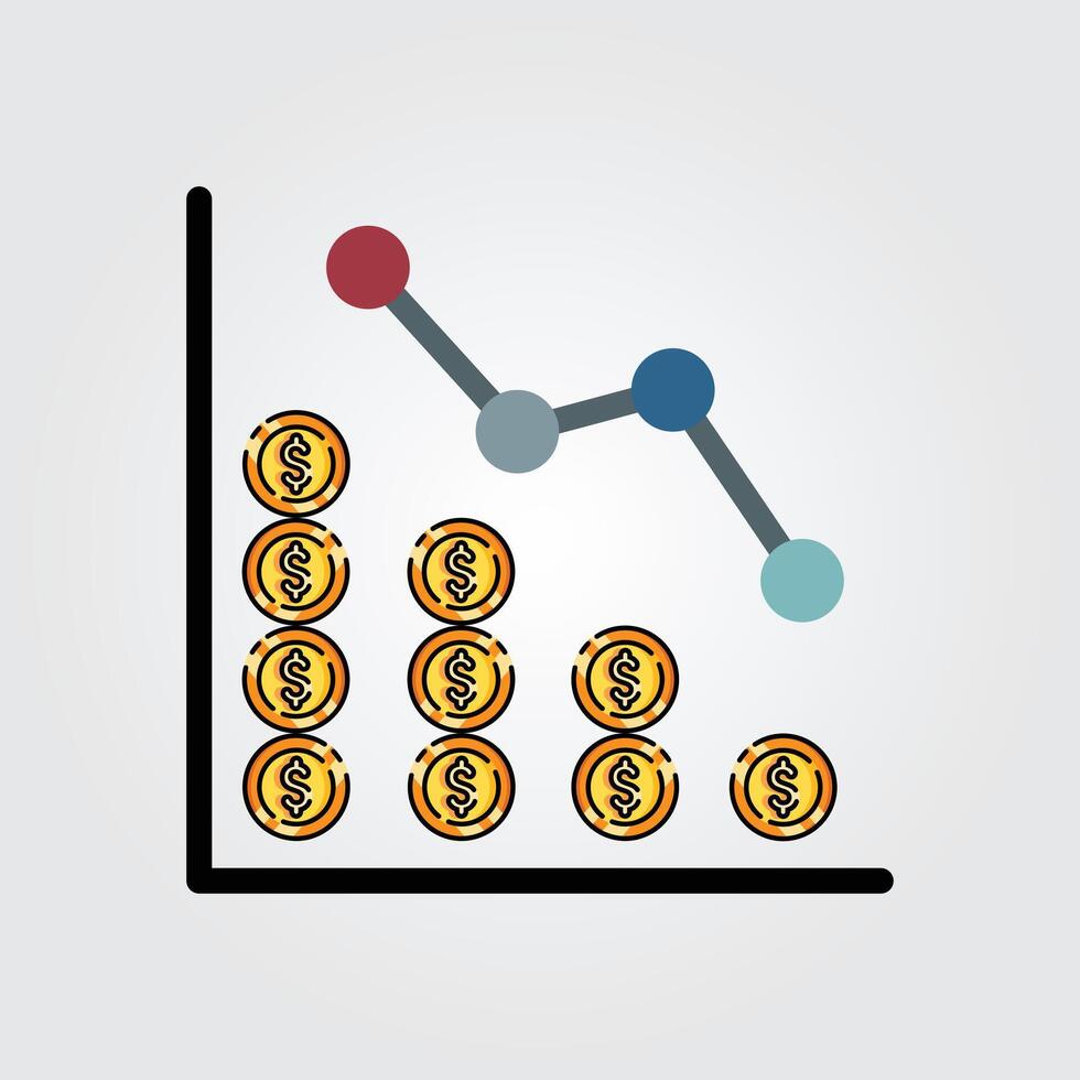 Colored outline coin graph icon logo illustration design, for business and finance theme design vector
