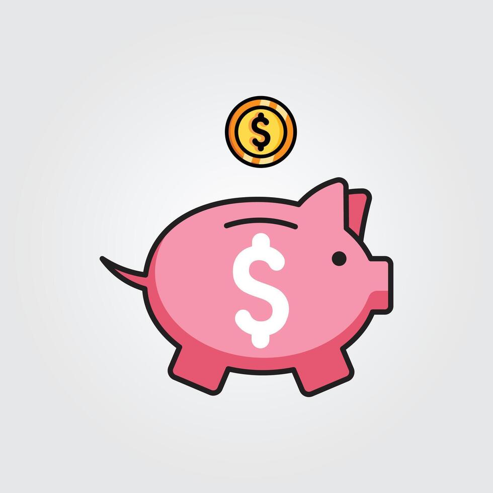 Colored outline piggy bank icon logo illustration design, for business and finance theme design vector
