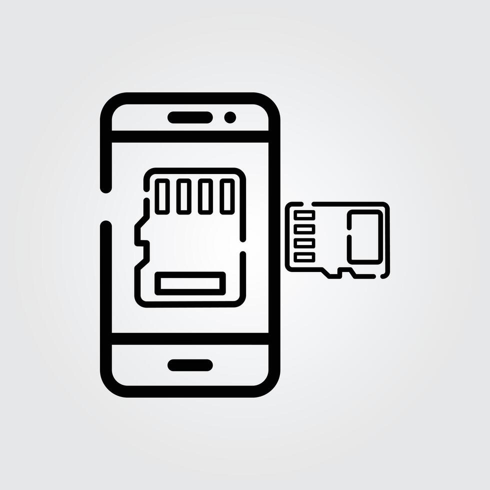 Line art memory card icon logo illustration design, for smartphone features theme design vector