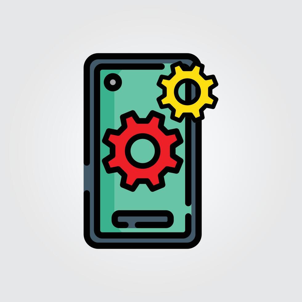 Colored outline mobile setting icon logo illustration design, for smartphone features theme design vector