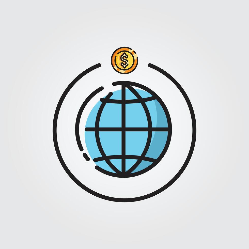 Colored outline global money icon logo illustration design, for business and finance theme design vector