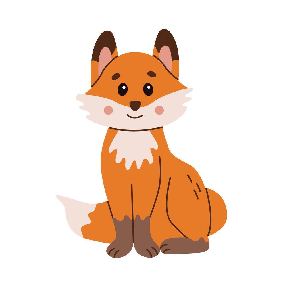 Flat style illustration of a cute fox cub sitting happily Perfect for children designs, greeting cards, and digital projects Warm, friendly character suitable for various creative uses vector